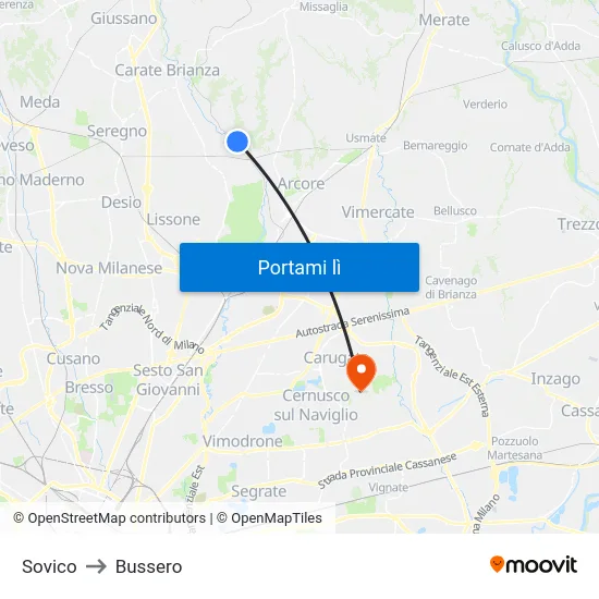 Sovico to Bussero map