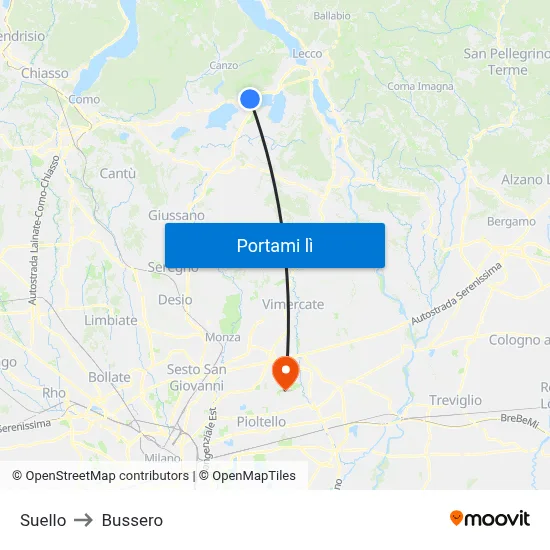 Suello to Bussero map