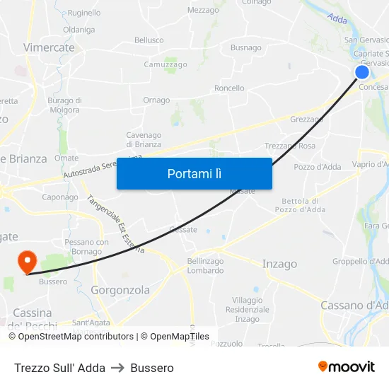 Trezzo Sull' Adda to Bussero map