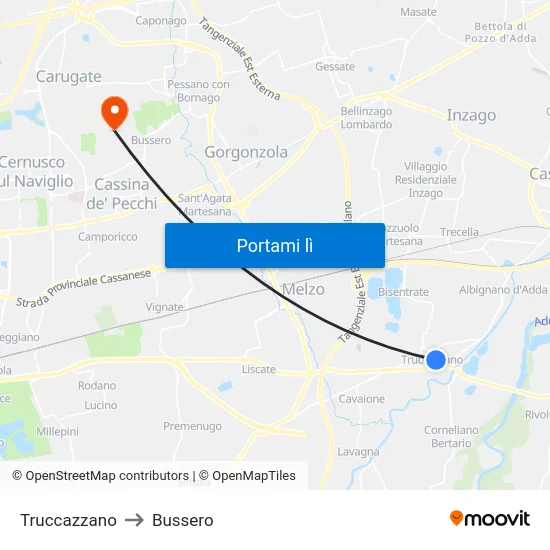 Truccazzano to Bussero map