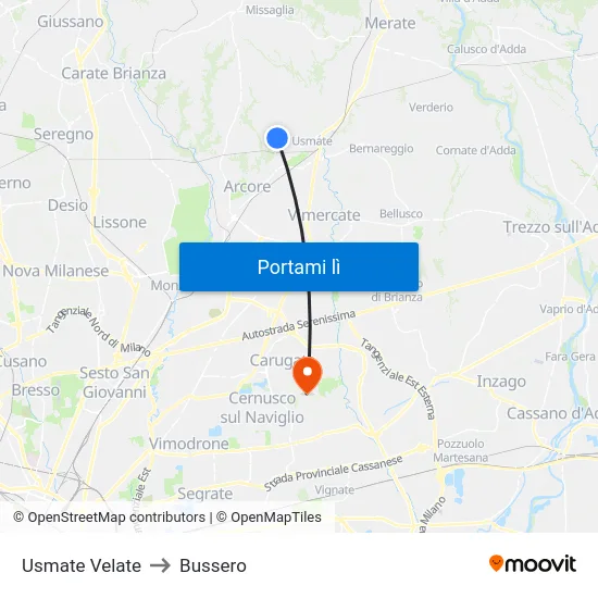 Usmate Velate to Bussero map