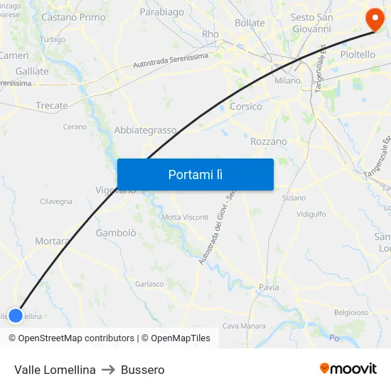 Valle Lomellina to Bussero map
