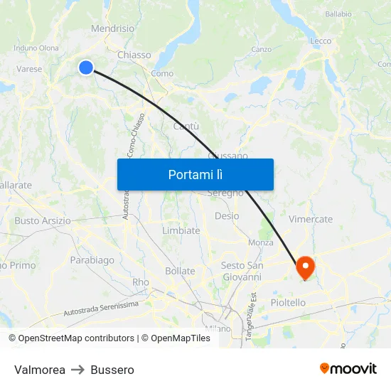 Valmorea to Bussero map