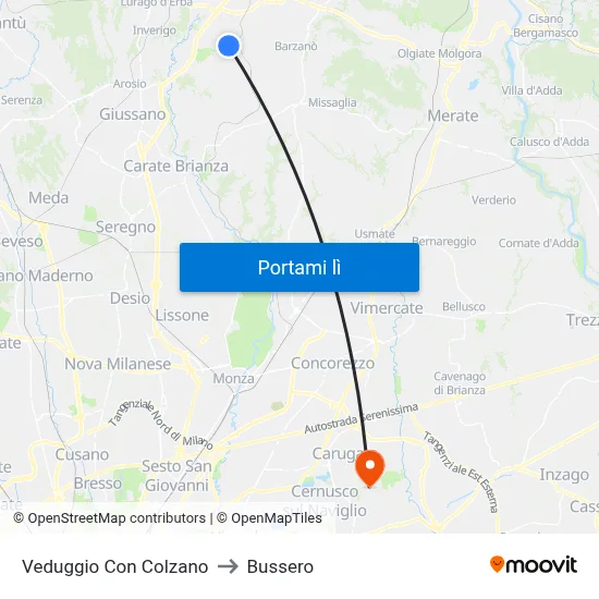 Veduggio Con Colzano to Bussero map
