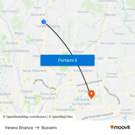 Verano Brianza to Bussero map
