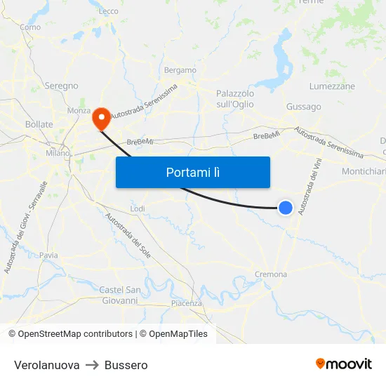 Verolanuova to Bussero map