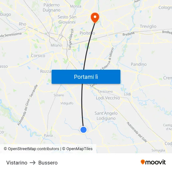 Vistarino to Bussero map