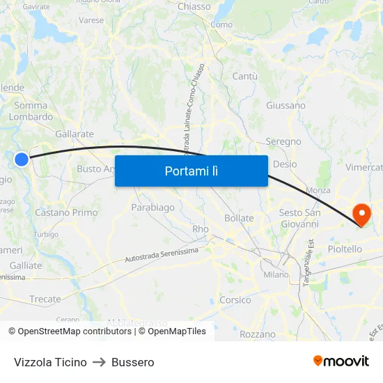 Vizzola Ticino to Bussero map