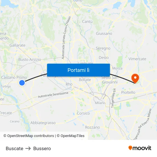 Buscate to Bussero map