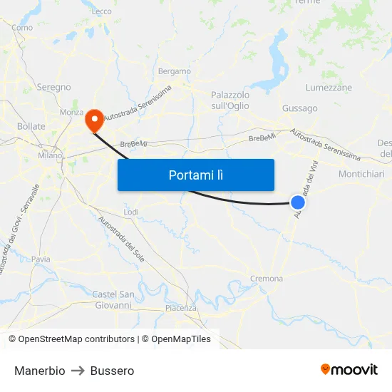 Manerbio to Bussero map