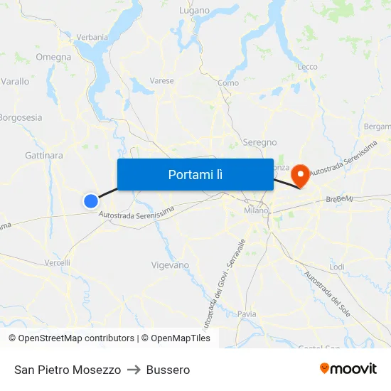 San Pietro Mosezzo to Bussero map