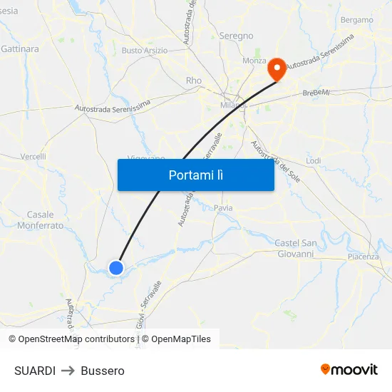 SUARDI to Bussero map