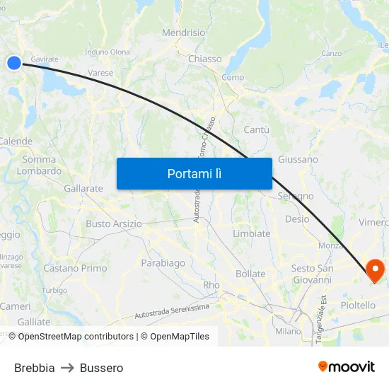 Brebbia to Bussero map