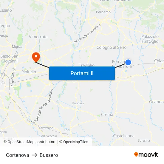 Cortenova to Bussero map