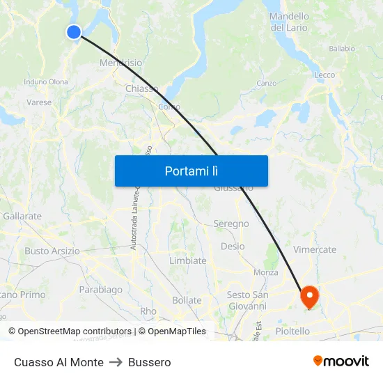 Cuasso Al Monte to Bussero map