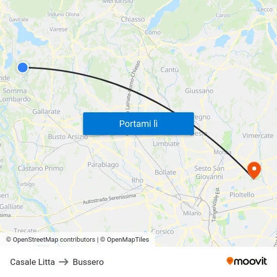 Casale Litta to Bussero map