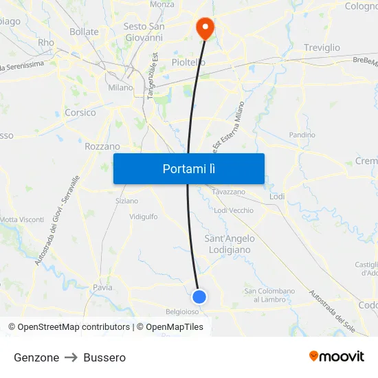 Genzone to Bussero map