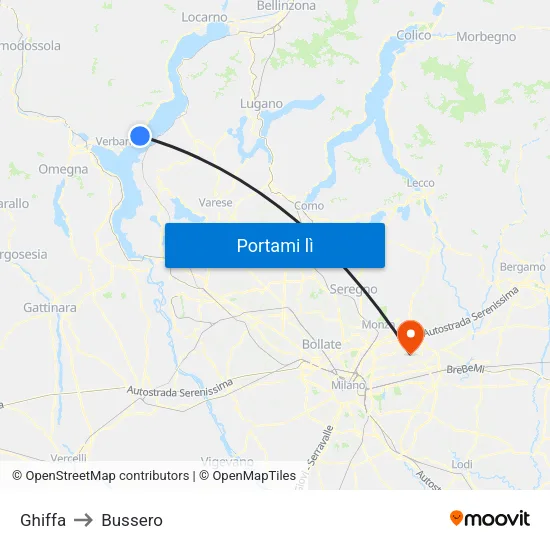 Ghiffa to Bussero map