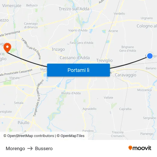 Morengo to Bussero map