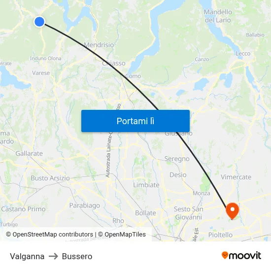 Valganna to Bussero map