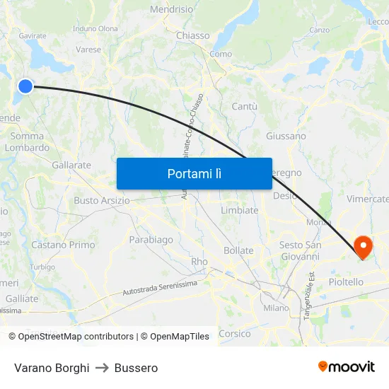 Varano Borghi to Bussero map