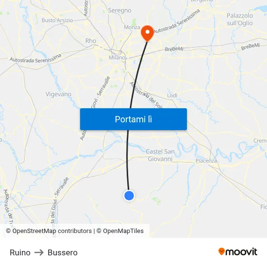 Ruino to Bussero map