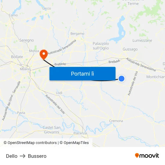 Dello to Bussero map