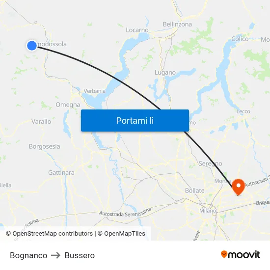 Bognanco to Bussero map