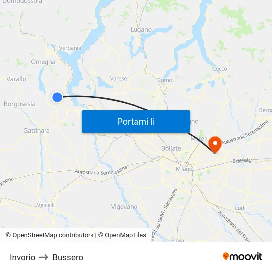 Invorio to Bussero map