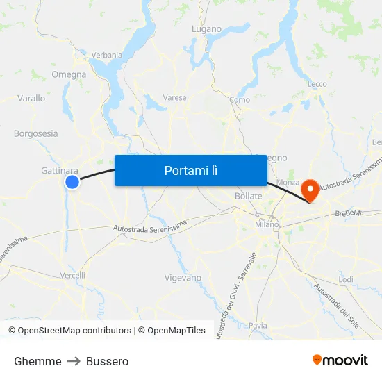 Ghemme to Bussero map