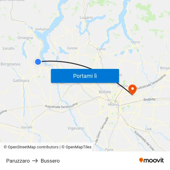 Paruzzaro to Bussero map