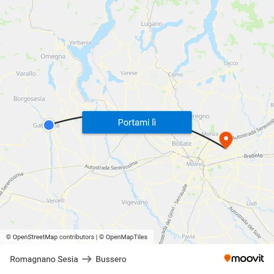 Romagnano Sesia to Bussero map