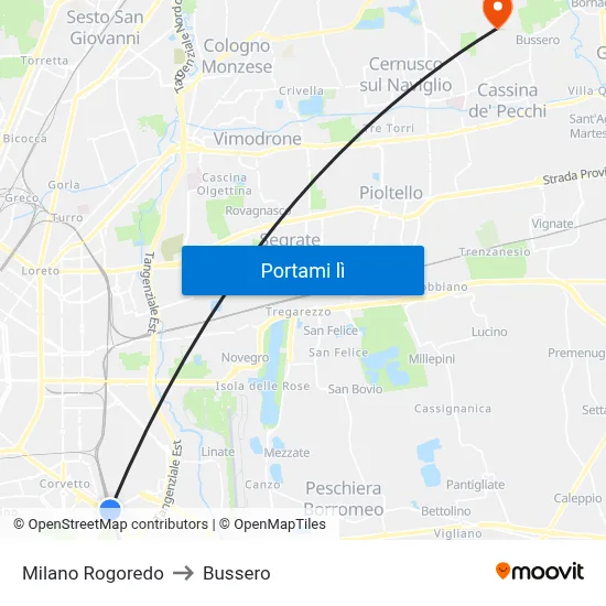 Milano Rogoredo to Bussero map
