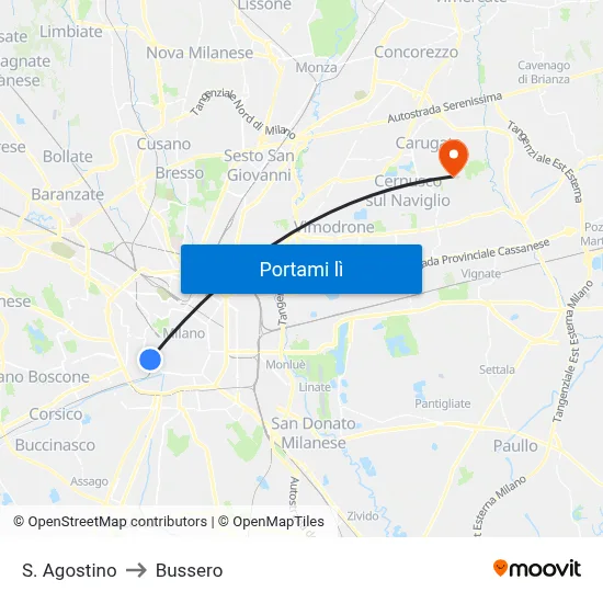 S. Agostino to Bussero map