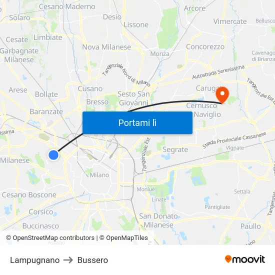 Lampugnano to Bussero map