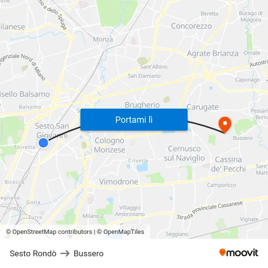 Sesto Rondò to Bussero map