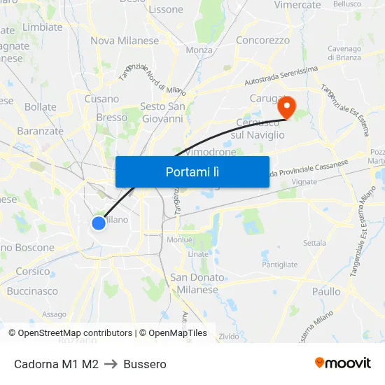Cadorna M1 M2 to Bussero map