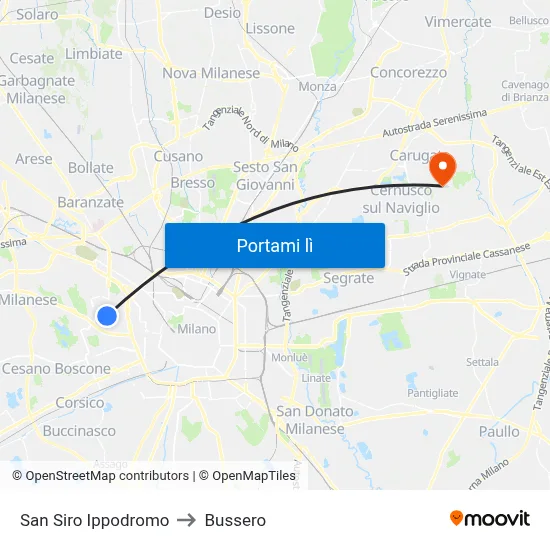 San Siro Ippodromo to Bussero map