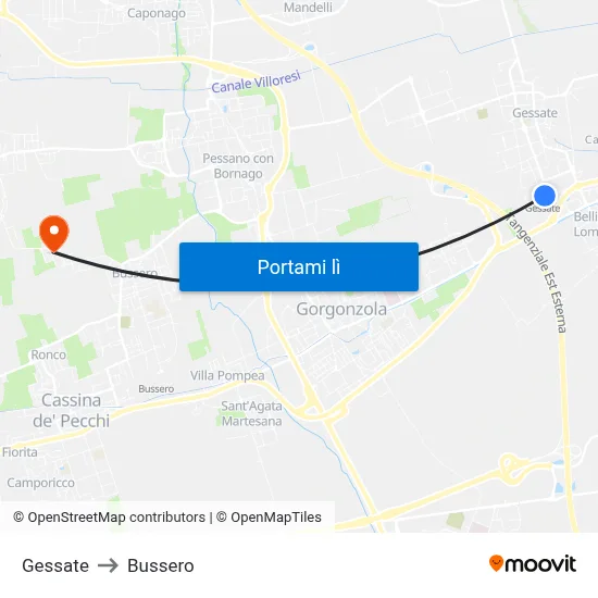 Gessate to Bussero map