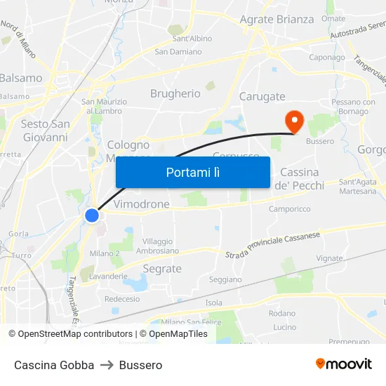 Cascina Gobba to Bussero map