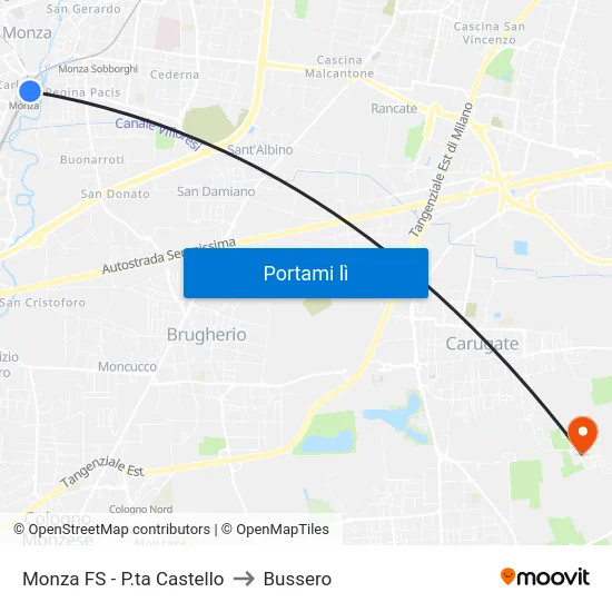 Monza FS - P.ta Castello to Bussero map