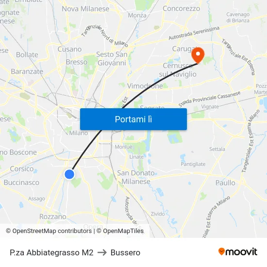P.za Abbiategrasso M2 to Bussero map