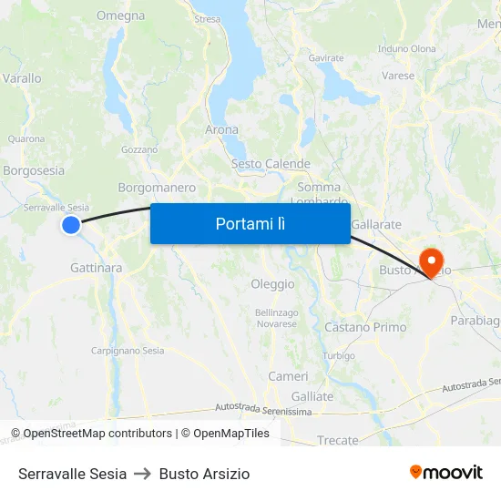 Serravalle Sesia to Busto Arsizio map