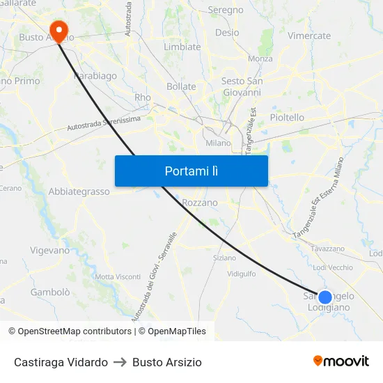 Castiraga Vidardo to Busto Arsizio map