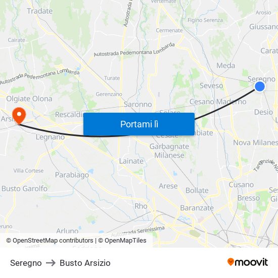 Seregno to Busto Arsizio map