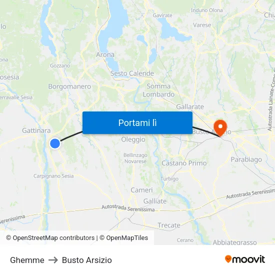 Ghemme to Busto Arsizio map