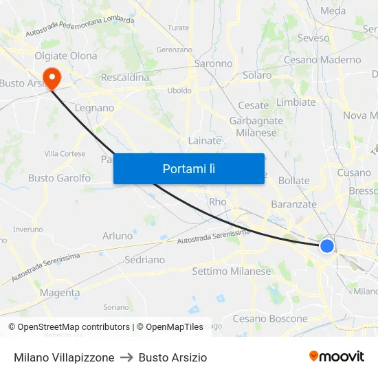 Milano Villapizzone to Busto Arsizio map