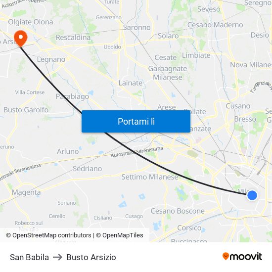 San Babila to Busto Arsizio map