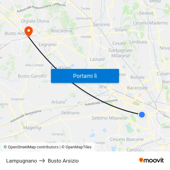 Lampugnano to Busto Arsizio map