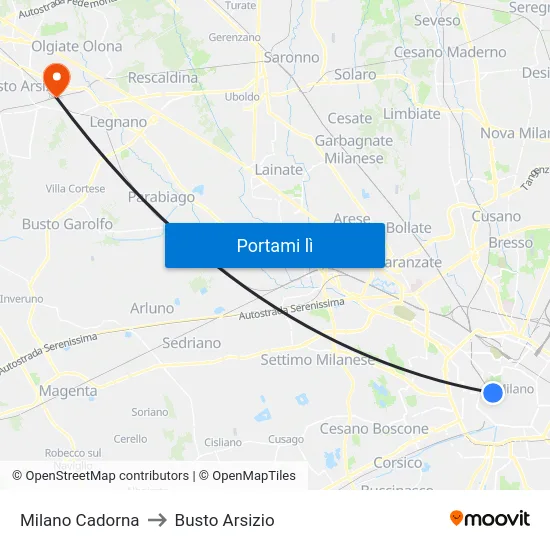 Milano Cadorna to Busto Arsizio map